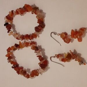 Carnelian bracelets and matching earrings.